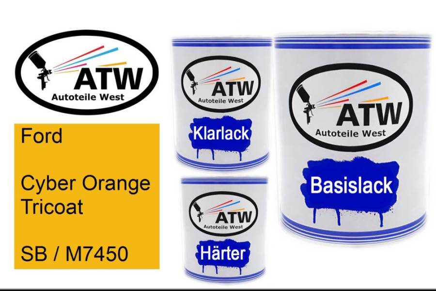 Ford, Cyber Orange Tricoat, SB / M7450: 1L Lackdose + 1L Klarlack + 500ml Härter - Set, von ATW Autoteile West.